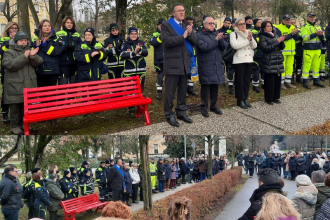 Funerali Giulia Cecchettin, tutte le Dipendenti e i Dipendenti della Provincia Uniti in un Momento di Raccoglimento Davanti alla Panchina Rossa del Sant'Artemio